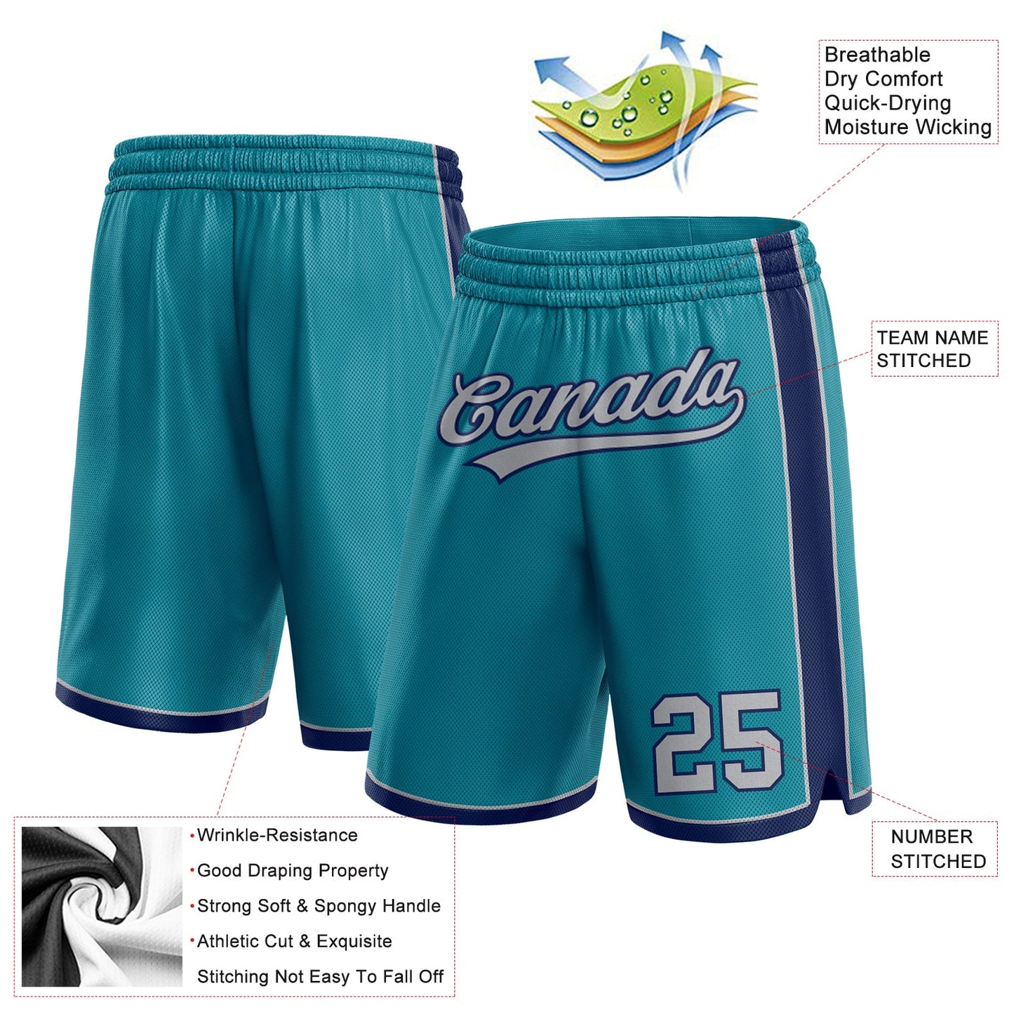 Custom Teal Gray-Navy Authentic Basketball Shorts view 2