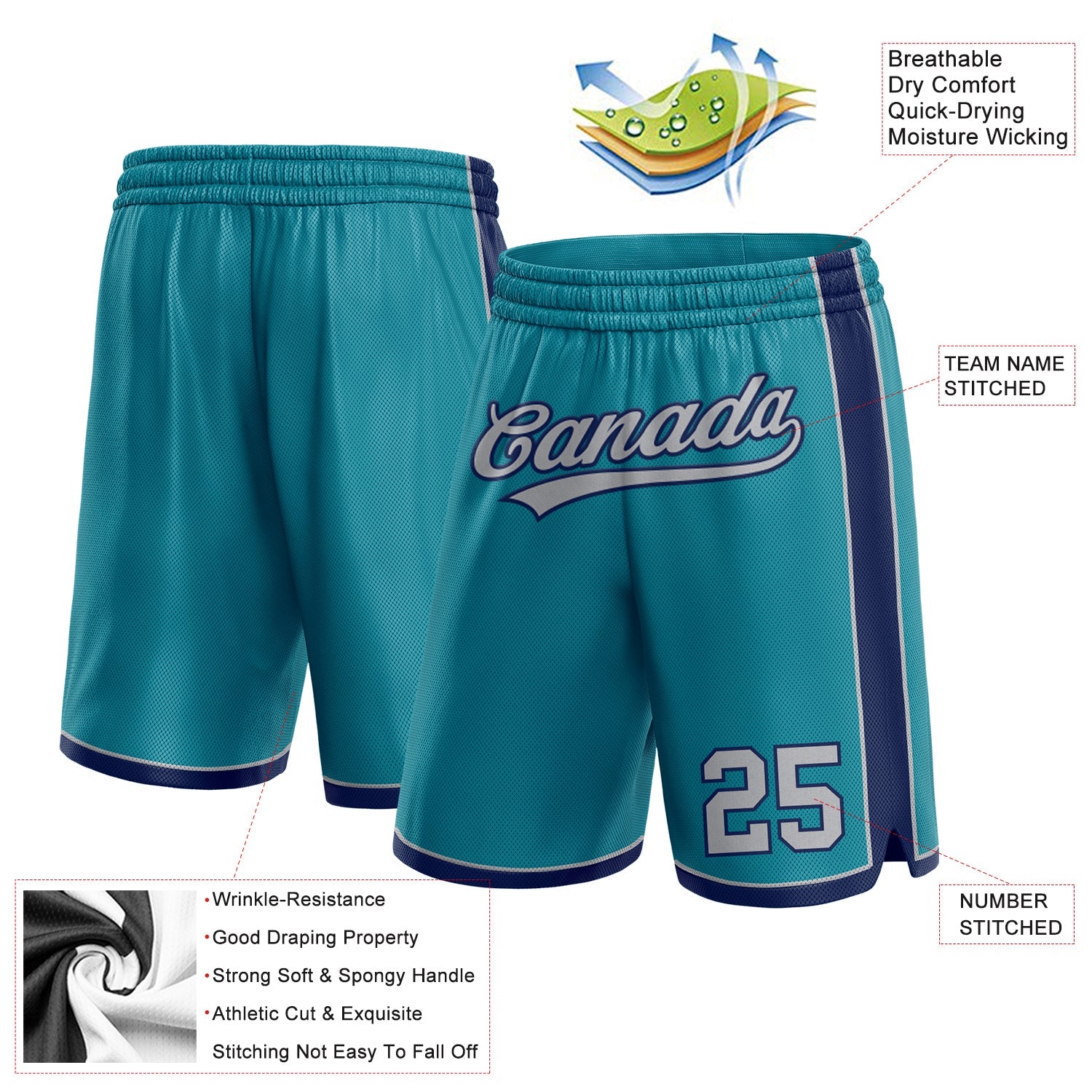 Custom Teal Gray-Navy Authentic Basketball Shorts view 2
