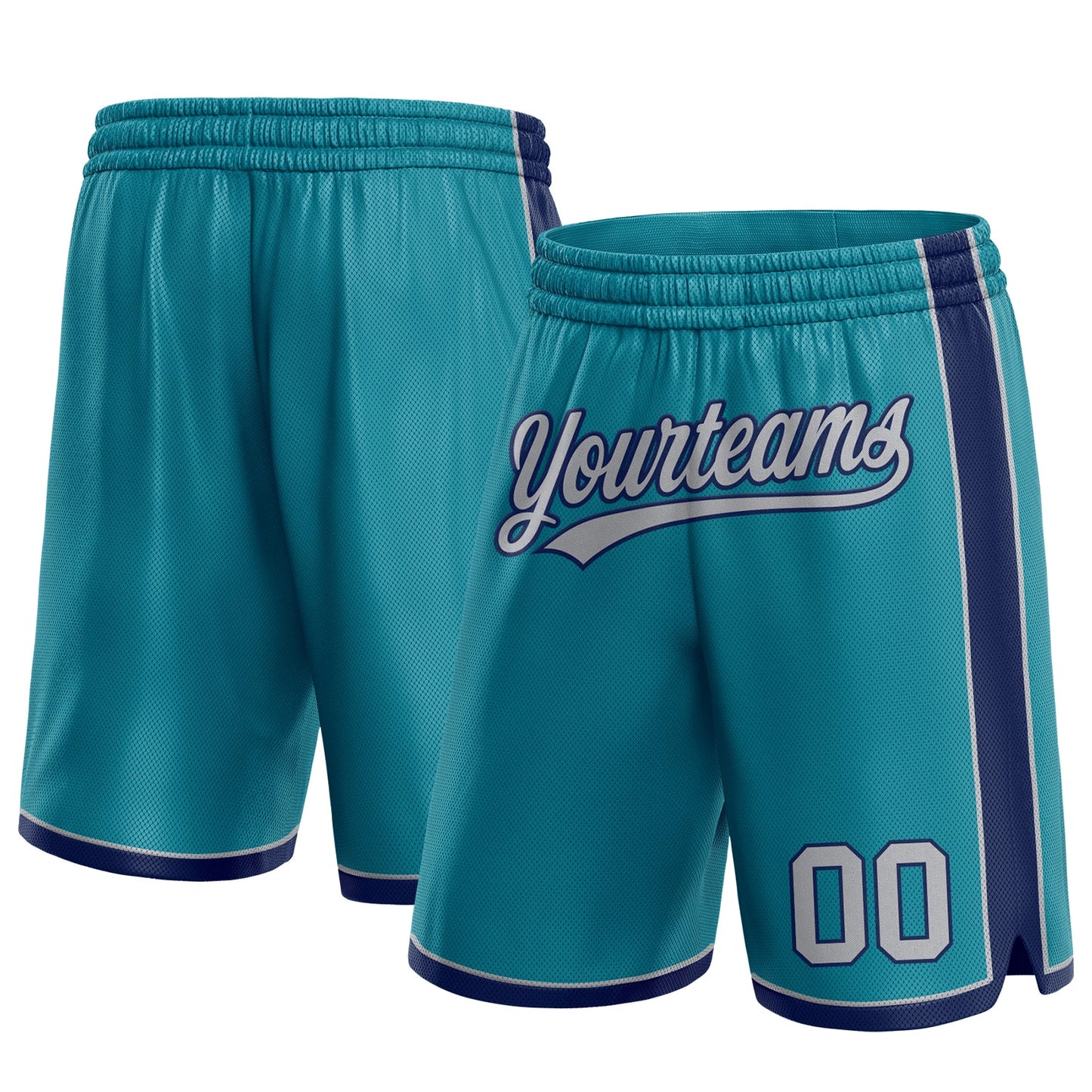 Custom Teal Gray-Navy Authentic Basketball Shorts - Main View
