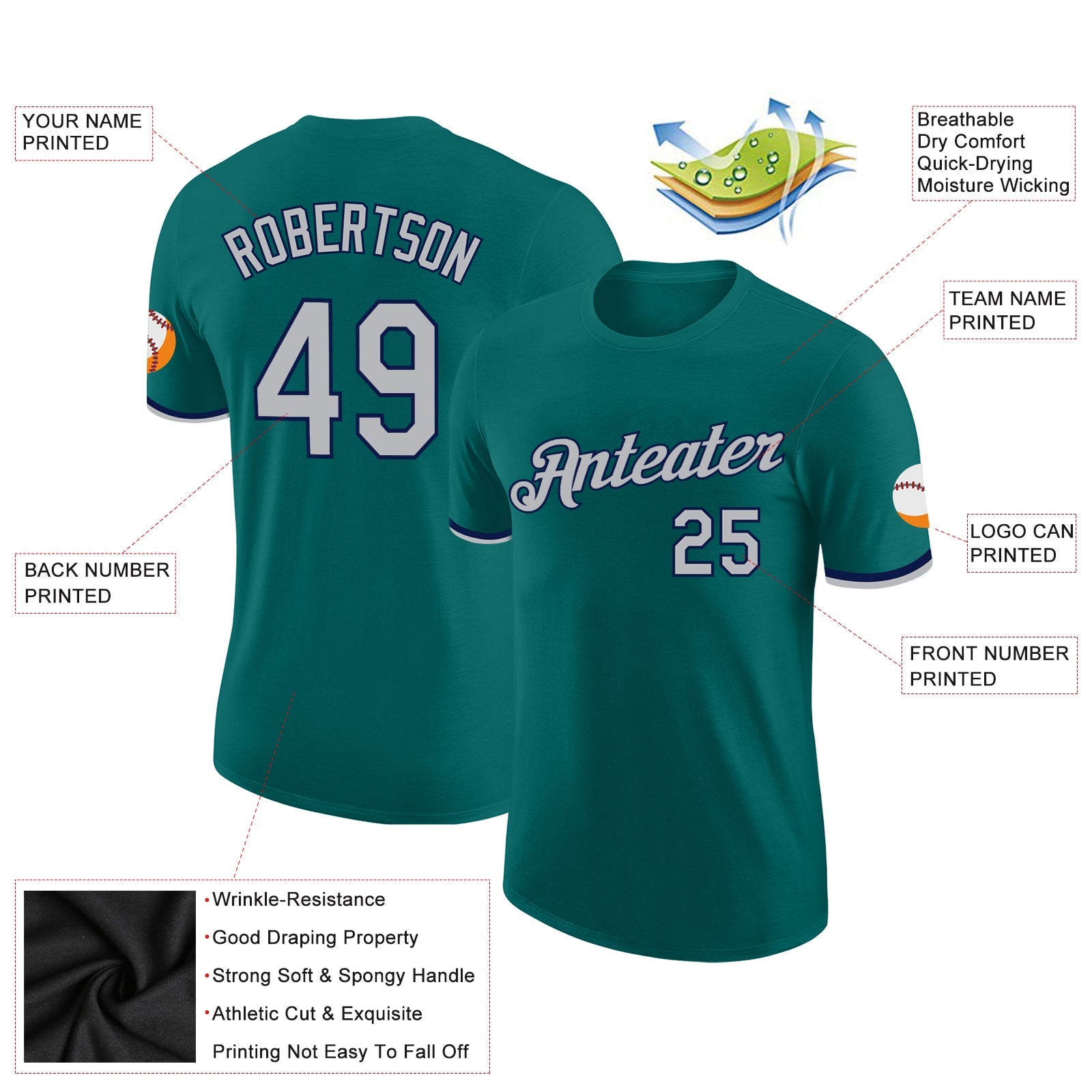 Custom Teal Gray-Navy Performance T-Shirt view 2
