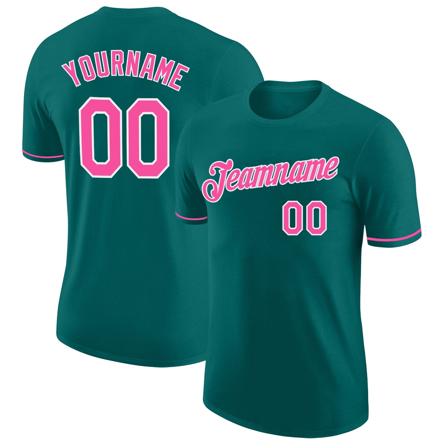 Custom Teal Pink-White Performance T-Shirt - Main View