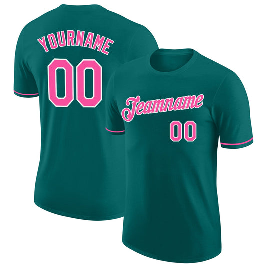 Custom Teal Pink-White Performance T-Shirt - Main View