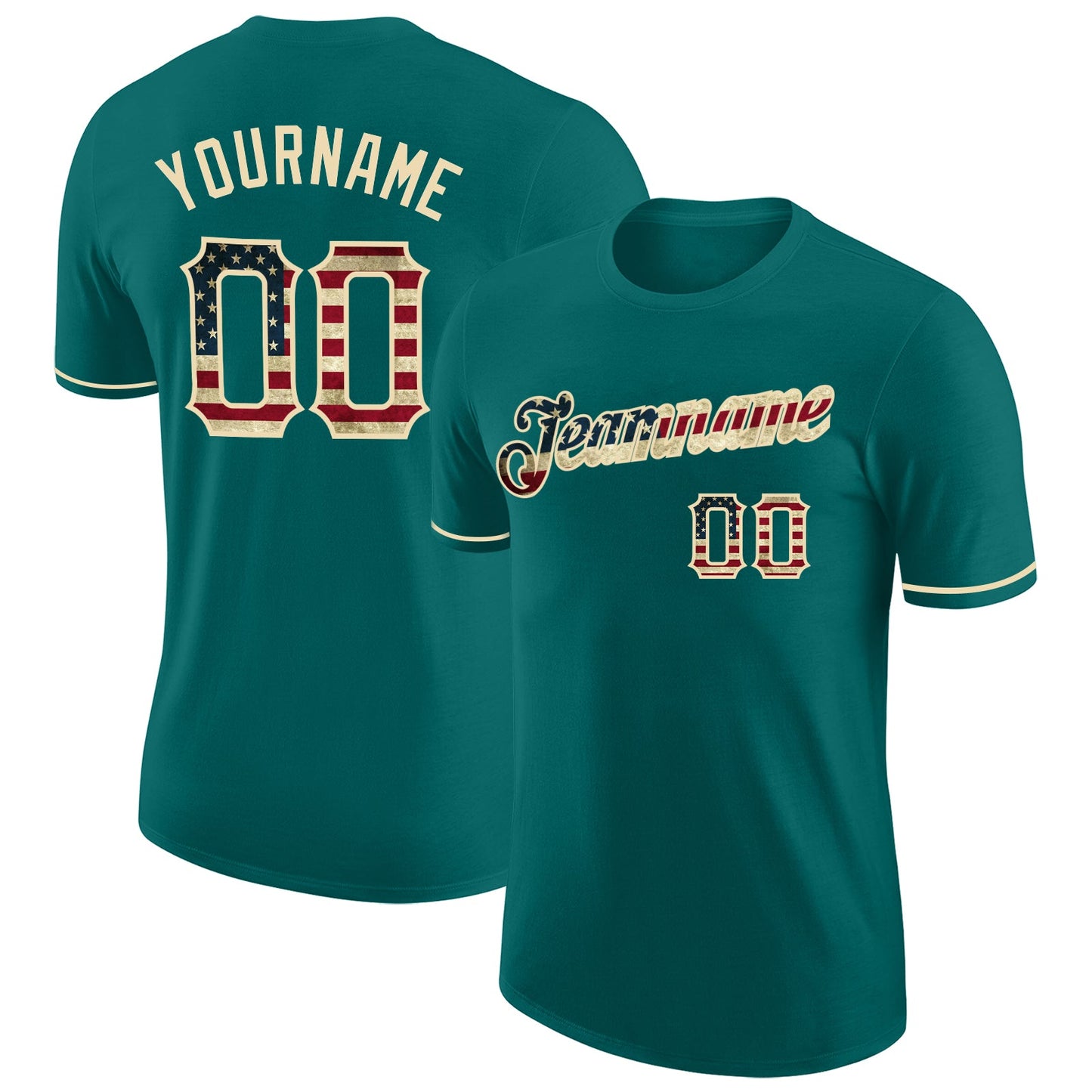 Custom Teal Vintage USA Flag-City Cream Performance T-Shirt - Main View