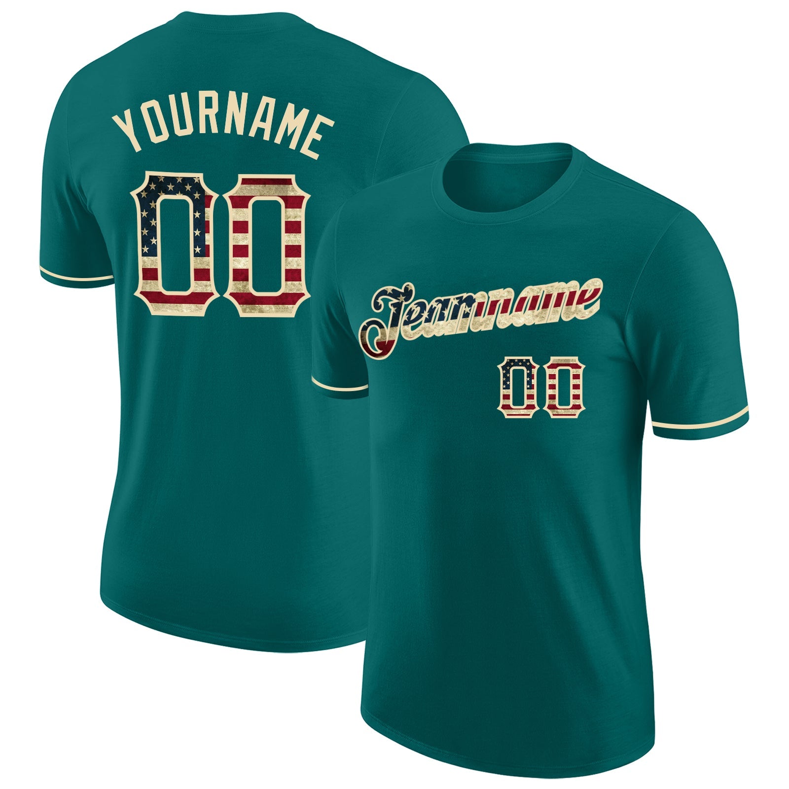 Custom Teal Vintage USA Flag-City Cream Performance T-Shirt - Main View