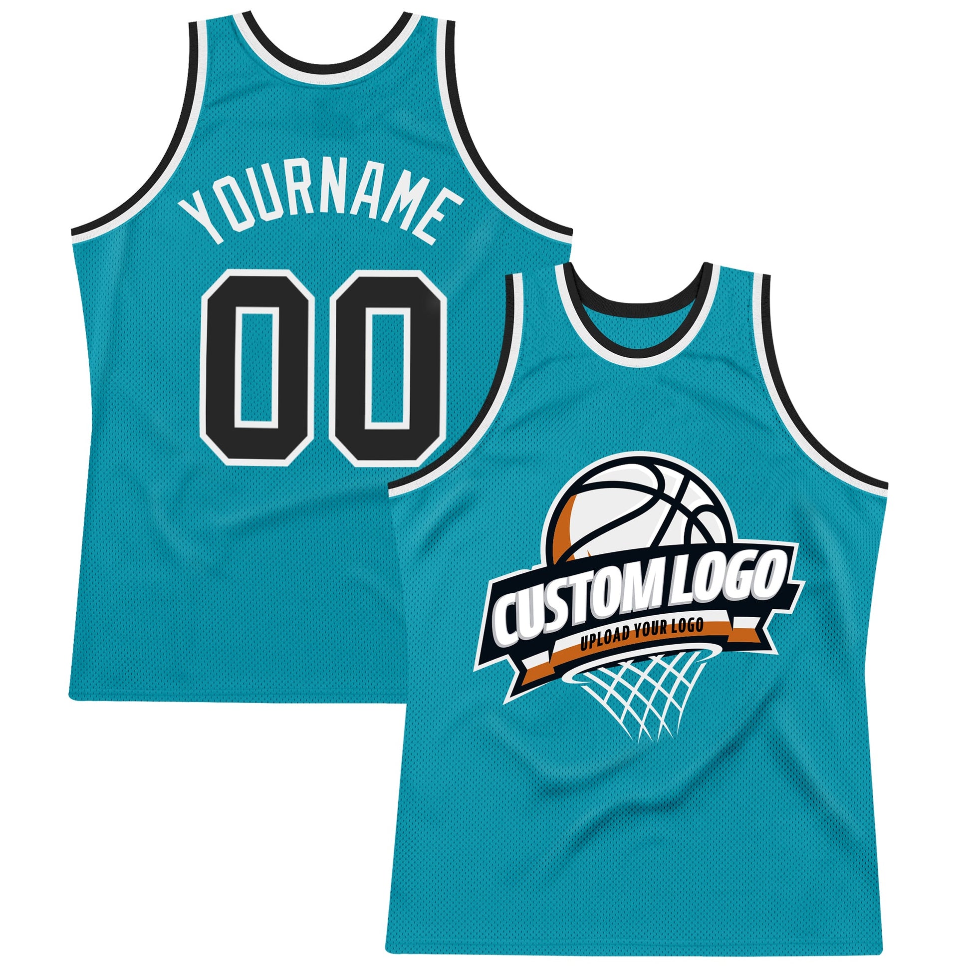 Custom Teal Black-White Authentic Throwback Basketball Jersey - Main View