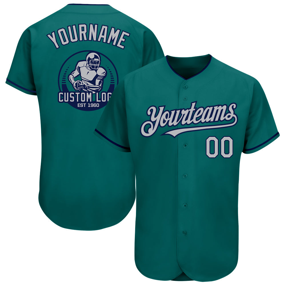 Custom Teal Gray-Navy Authentic Baseball Jersey - Main View