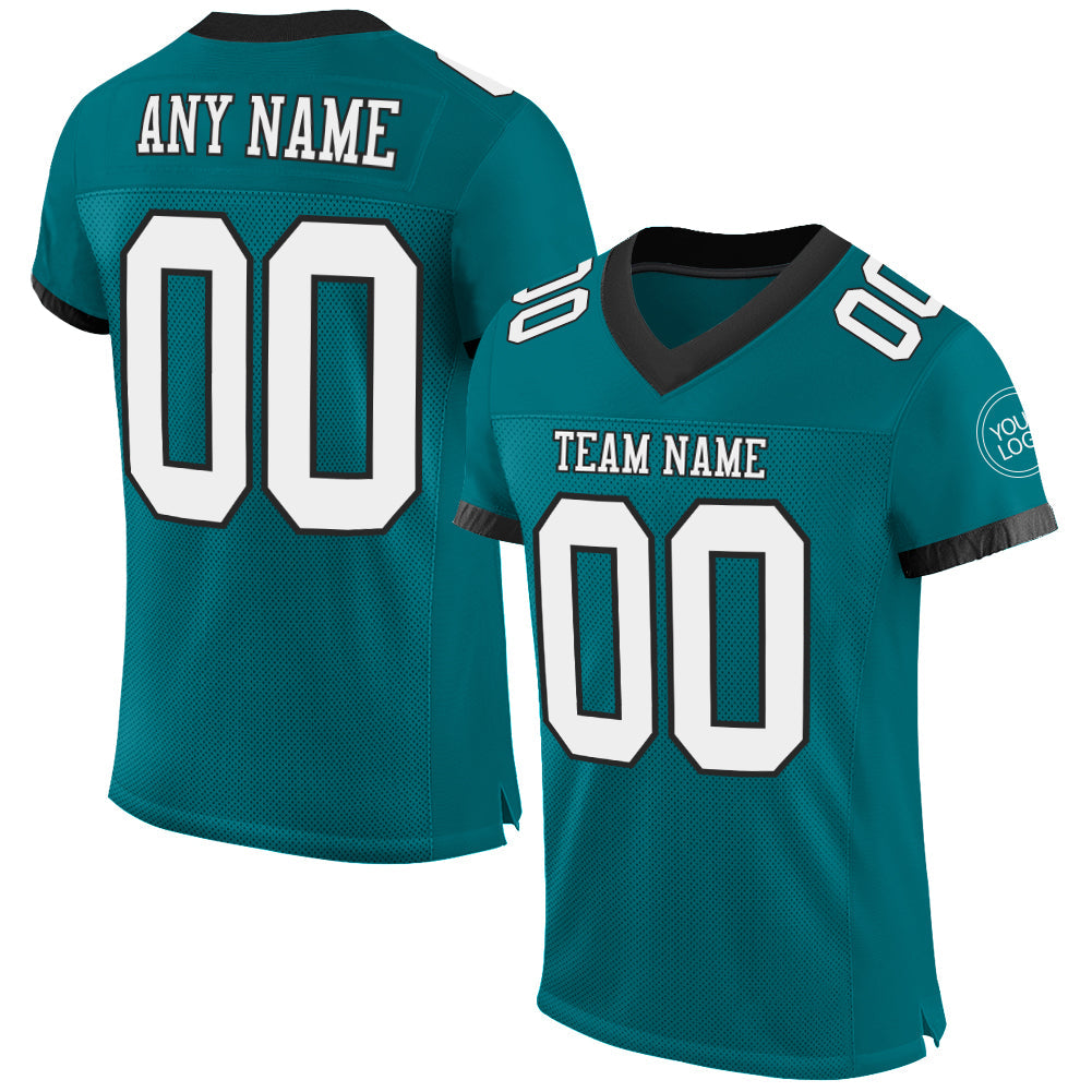 Custom Teal White-Black Mesh Authentic Football Jersey - Main View