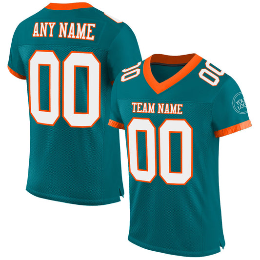 Custom Teal White-Orange Mesh Authentic Football Jersey - Main View