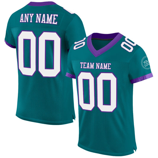 Custom Teal White-Purple Mesh Authentic Football Jersey - Main View