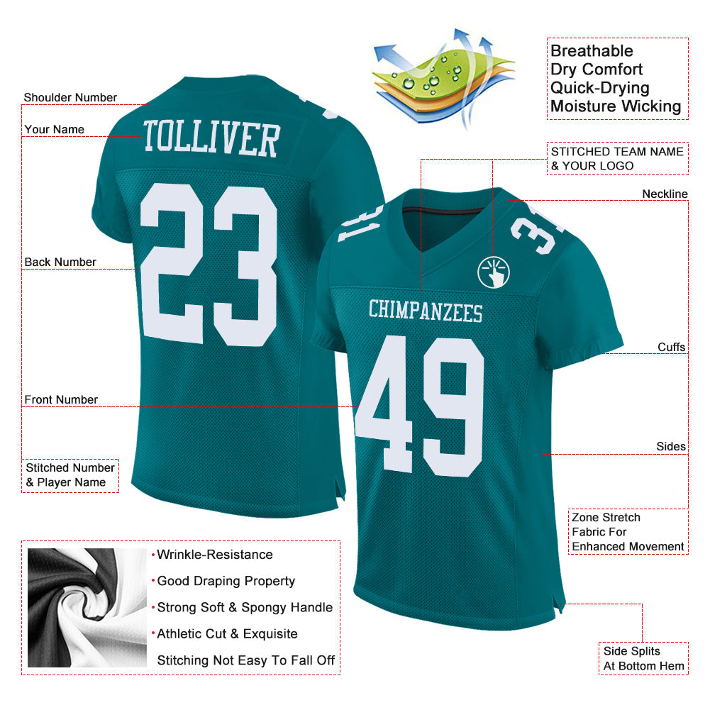 Custom Teal White Mesh Authentic Football Jersey view 2