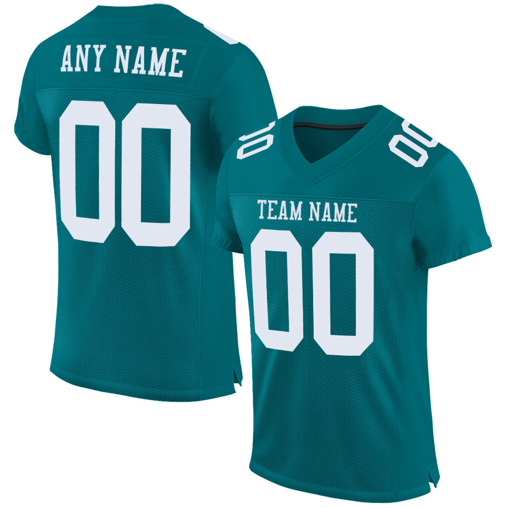 Custom Teal White Mesh Authentic Football Jersey - Main View