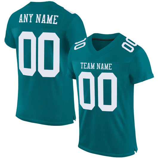 Custom Teal White Mesh Authentic Football Jersey - Main View