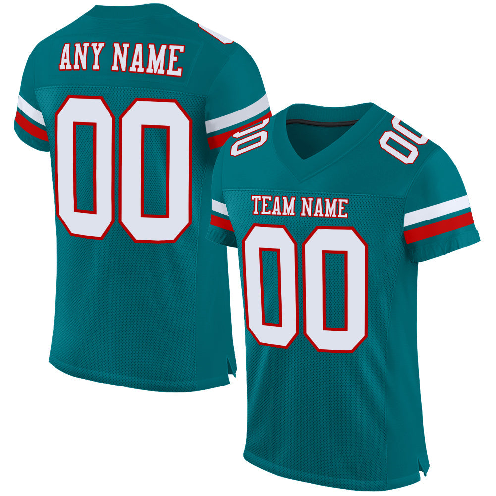Custom Teal White-Red Mesh Authentic Football Jersey - Main View