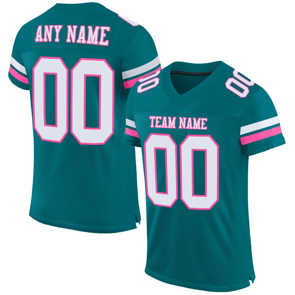 Custom Teal White-Pink Mesh Authentic Football Jersey - Main View