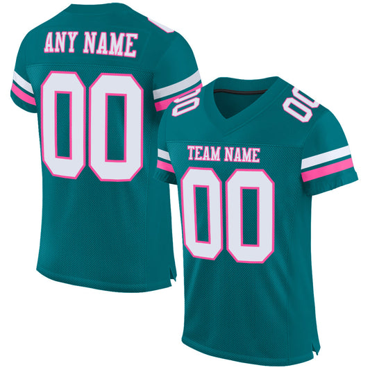 Custom Teal White-Pink Mesh Authentic Football Jersey - Main View