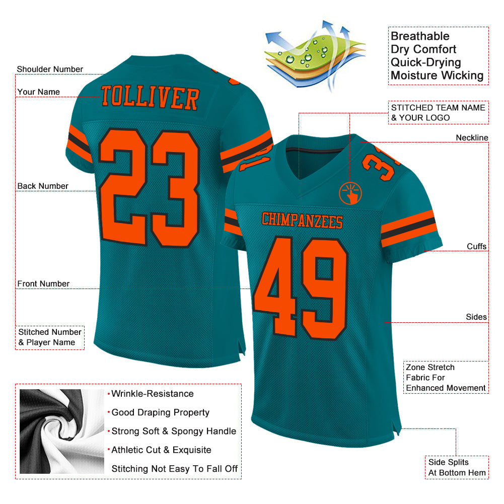 Custom Teal Orange-Black Mesh Authentic Football Jersey view 2