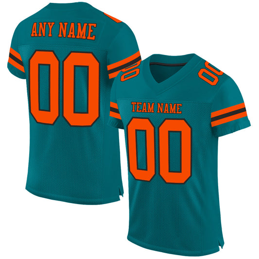 Custom Teal Orange-Black Mesh Authentic Football Jersey - Main View