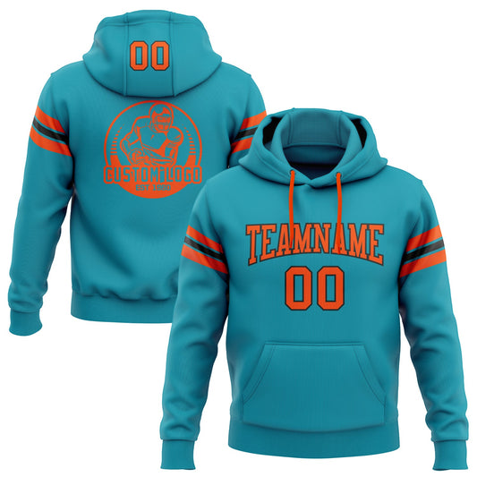 Custom Stitched Teal Orange-Black Football Pullover Sweatshirt Hoodie - Main View