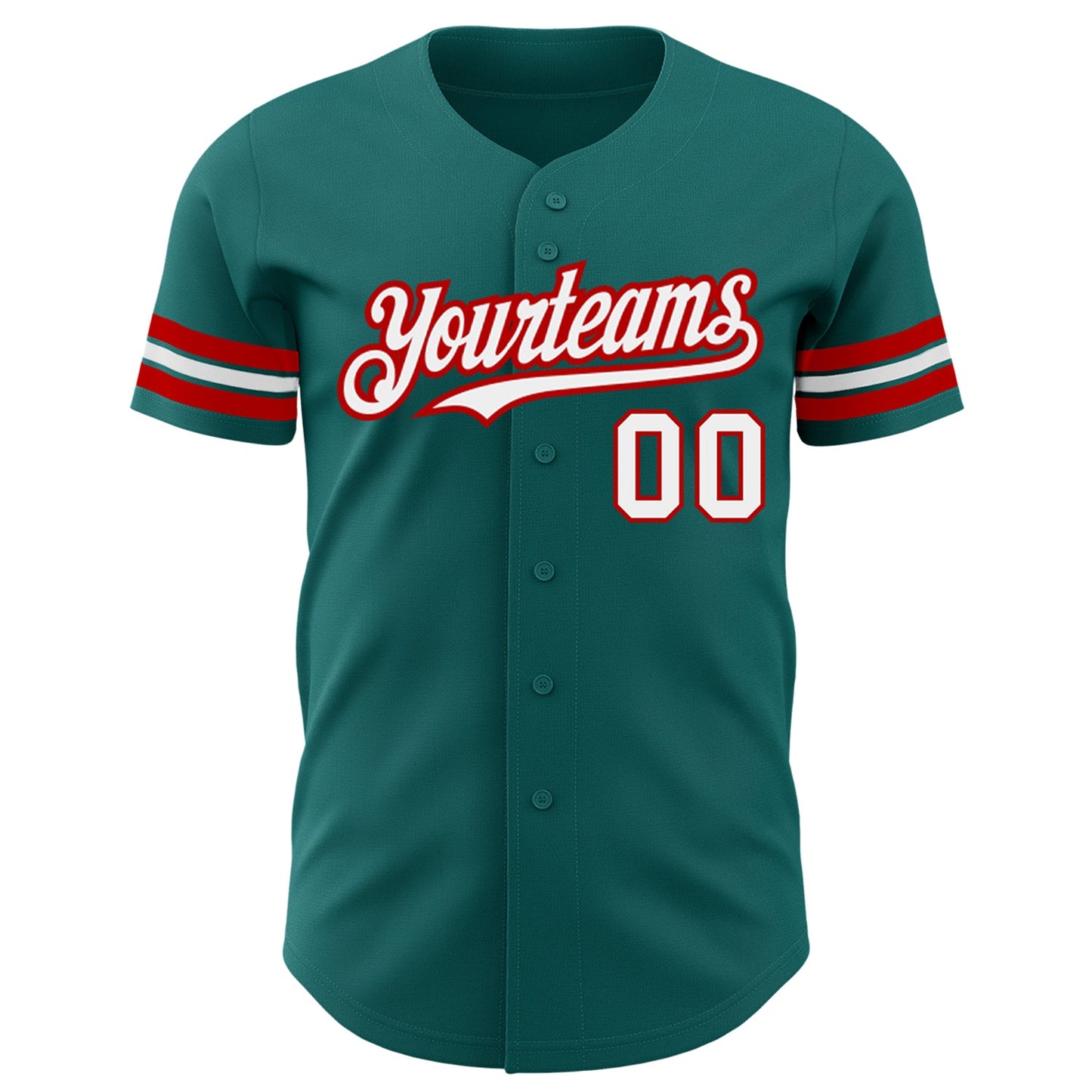 Custom Teal White-Red Authentic Baseball Jersey view 2