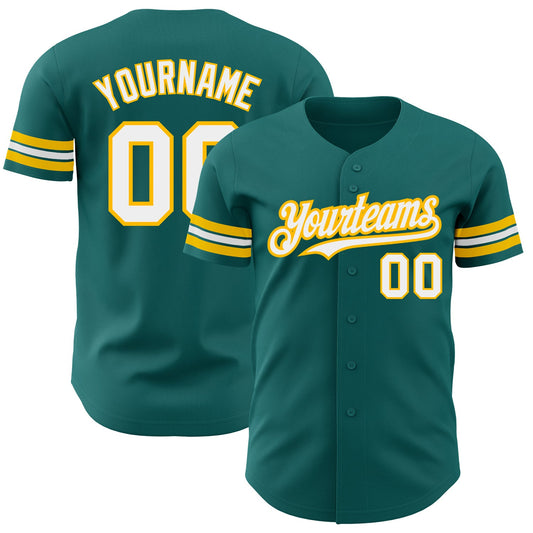 Custom Teal White-Gold Authentic Baseball Jersey - Main View