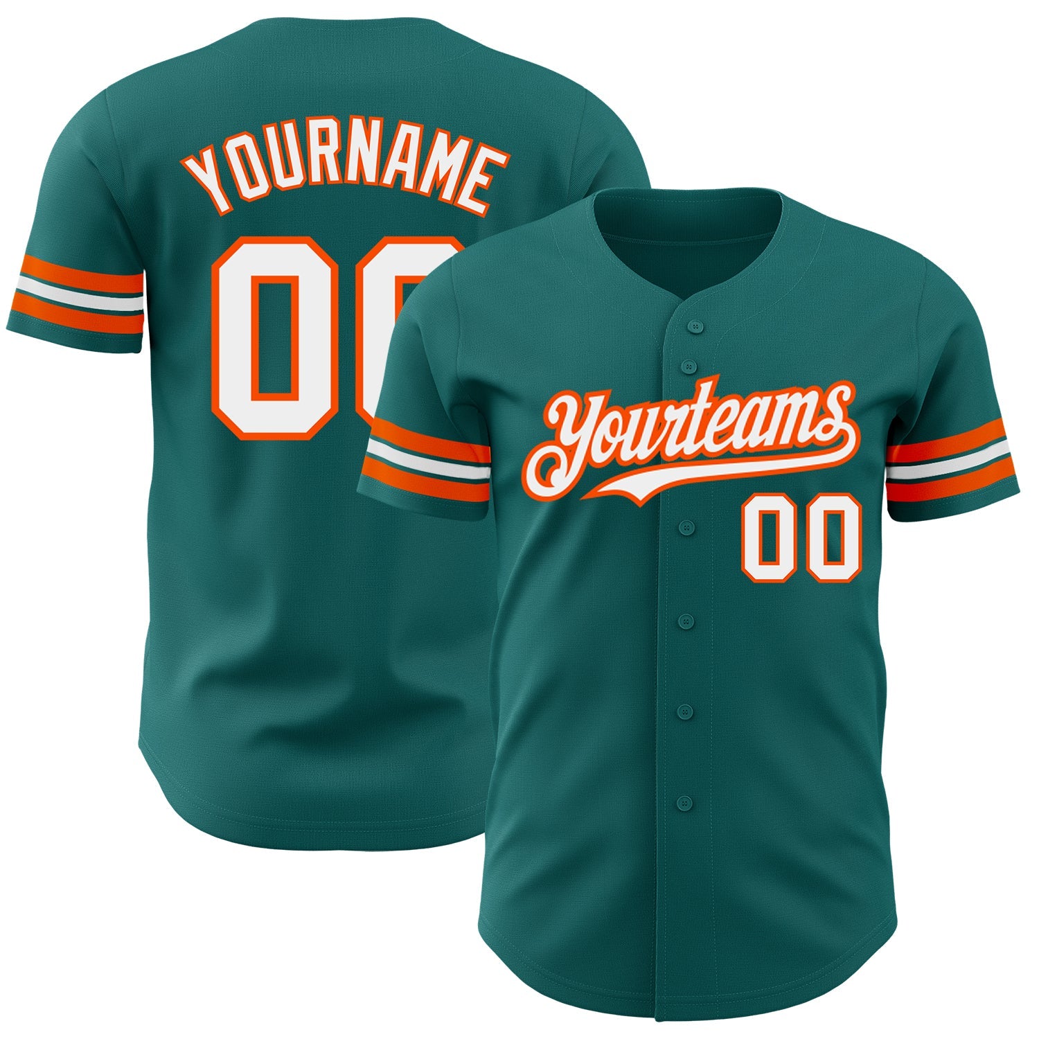 Custom Teal White-Orange Authentic Baseball Jersey - Main View