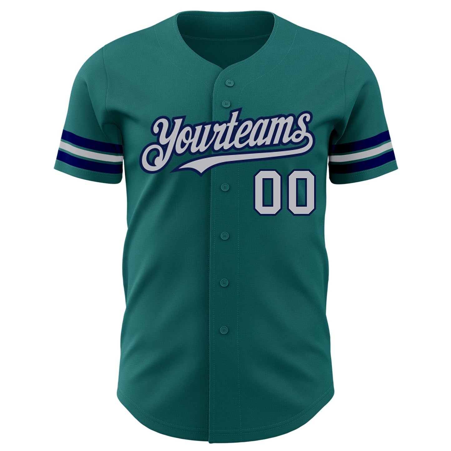 Custom Teal Gray-Navy Authentic Baseball Jersey view 2