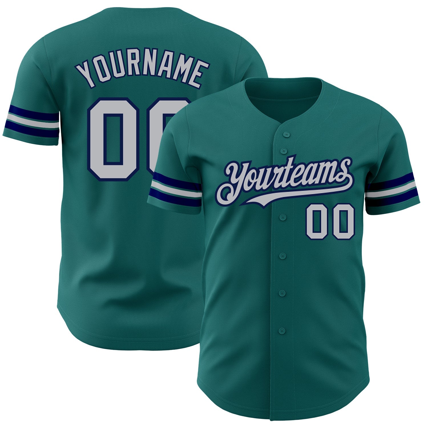 Custom Teal Gray-Navy Authentic Baseball Jersey - Main View