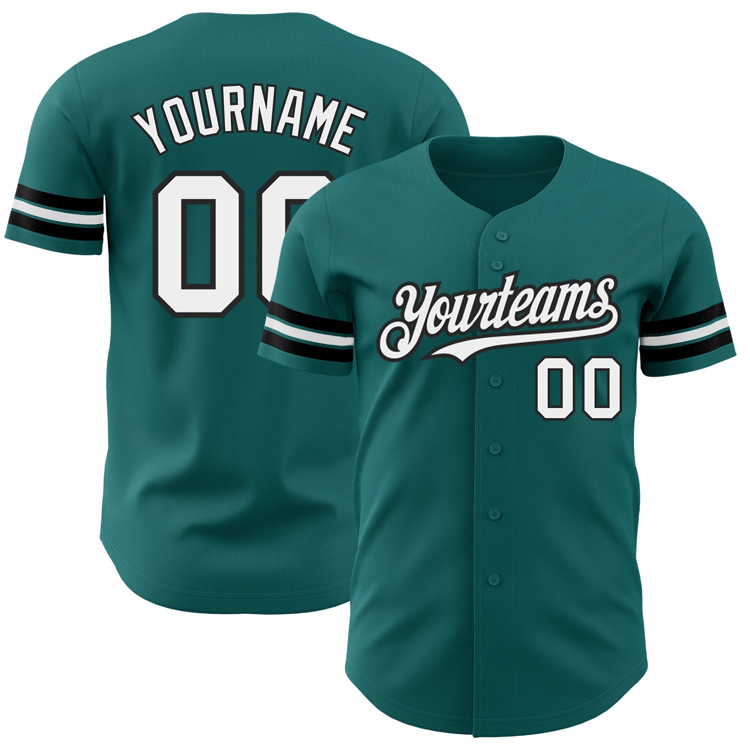 Custom Teal White-Black Authentic Baseball Jersey - Main View