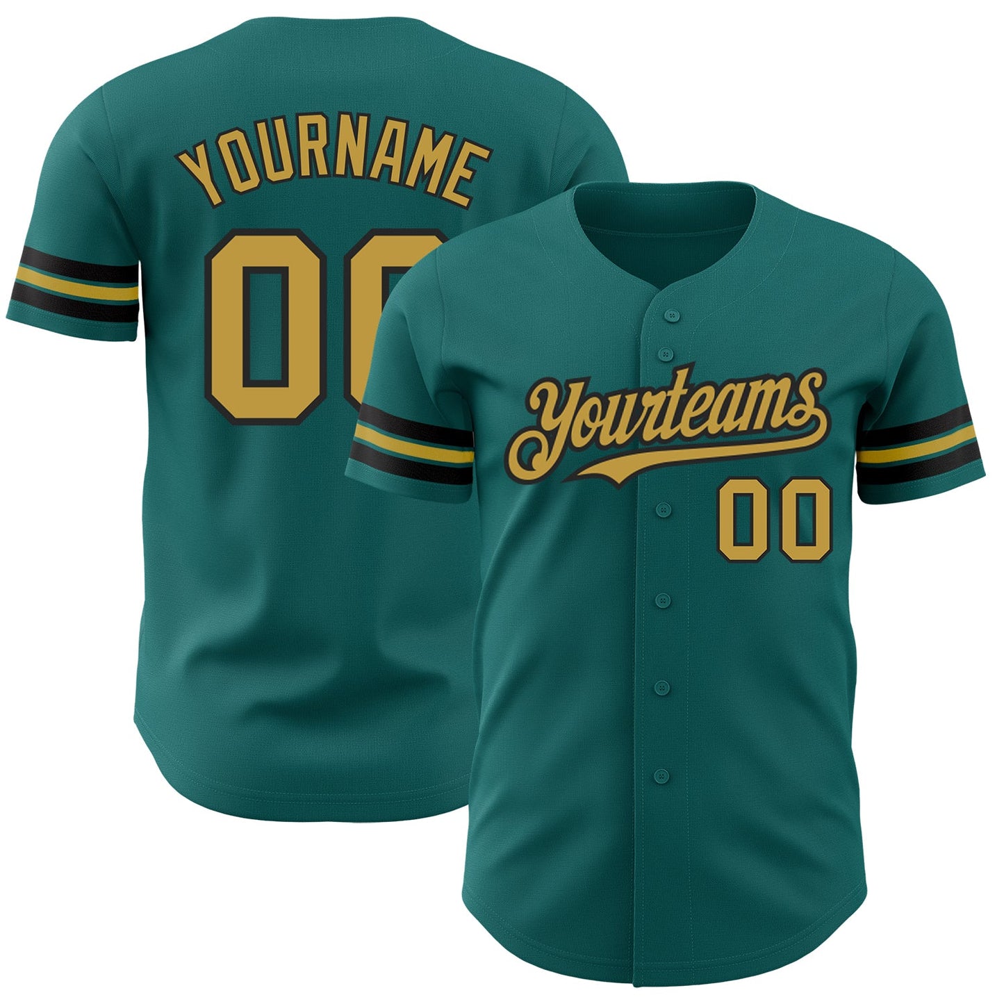 Custom Teal Old Gold-Black Authentic Baseball Jersey - Main View