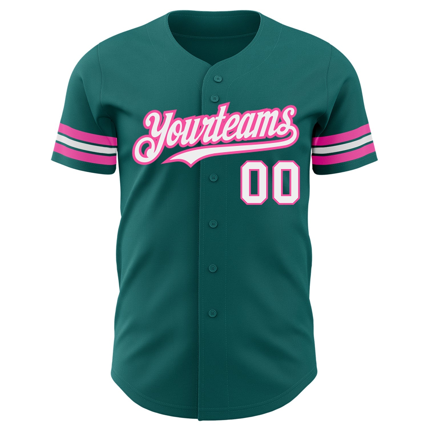 Custom Teal White-Pink Authentic Baseball Jersey view 2