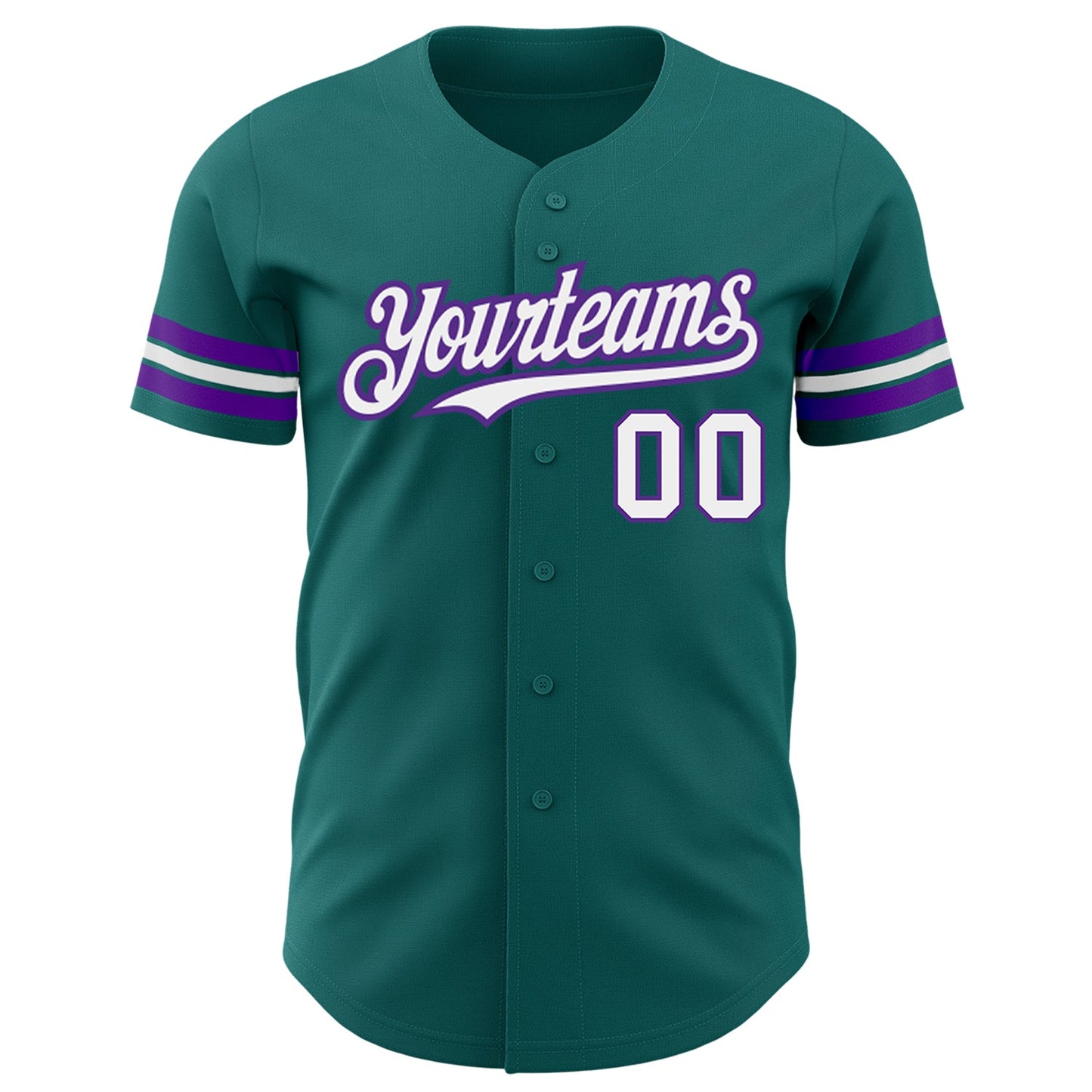 Custom Teal White-Purple Authentic Baseball Jersey view 2