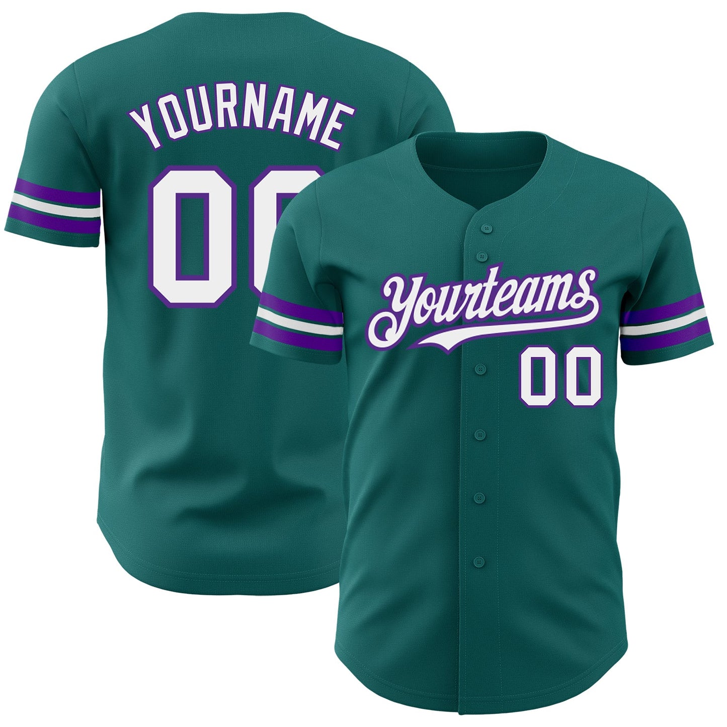 Custom Teal White-Purple Authentic Baseball Jersey - Main View