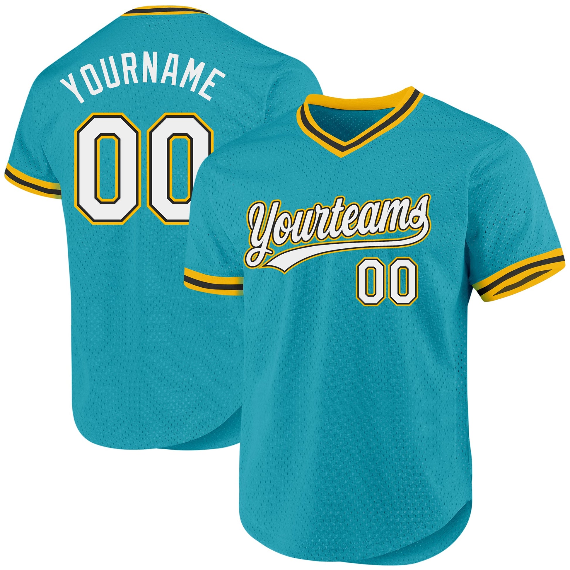 Custom Teal Black-Gold Authentic Throwback Baseball Jersey - Main View