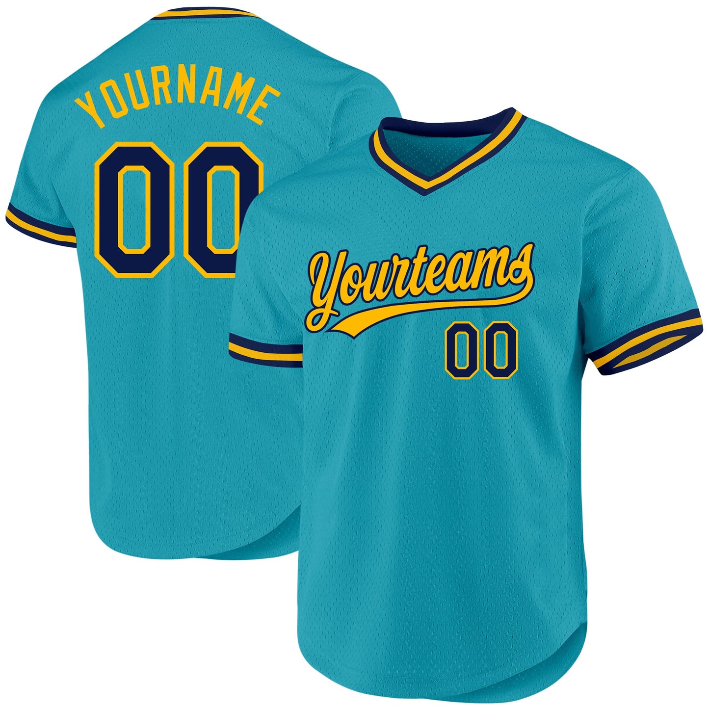 Custom Teal Navy-Gold Authentic Throwback Baseball Jersey - Main View