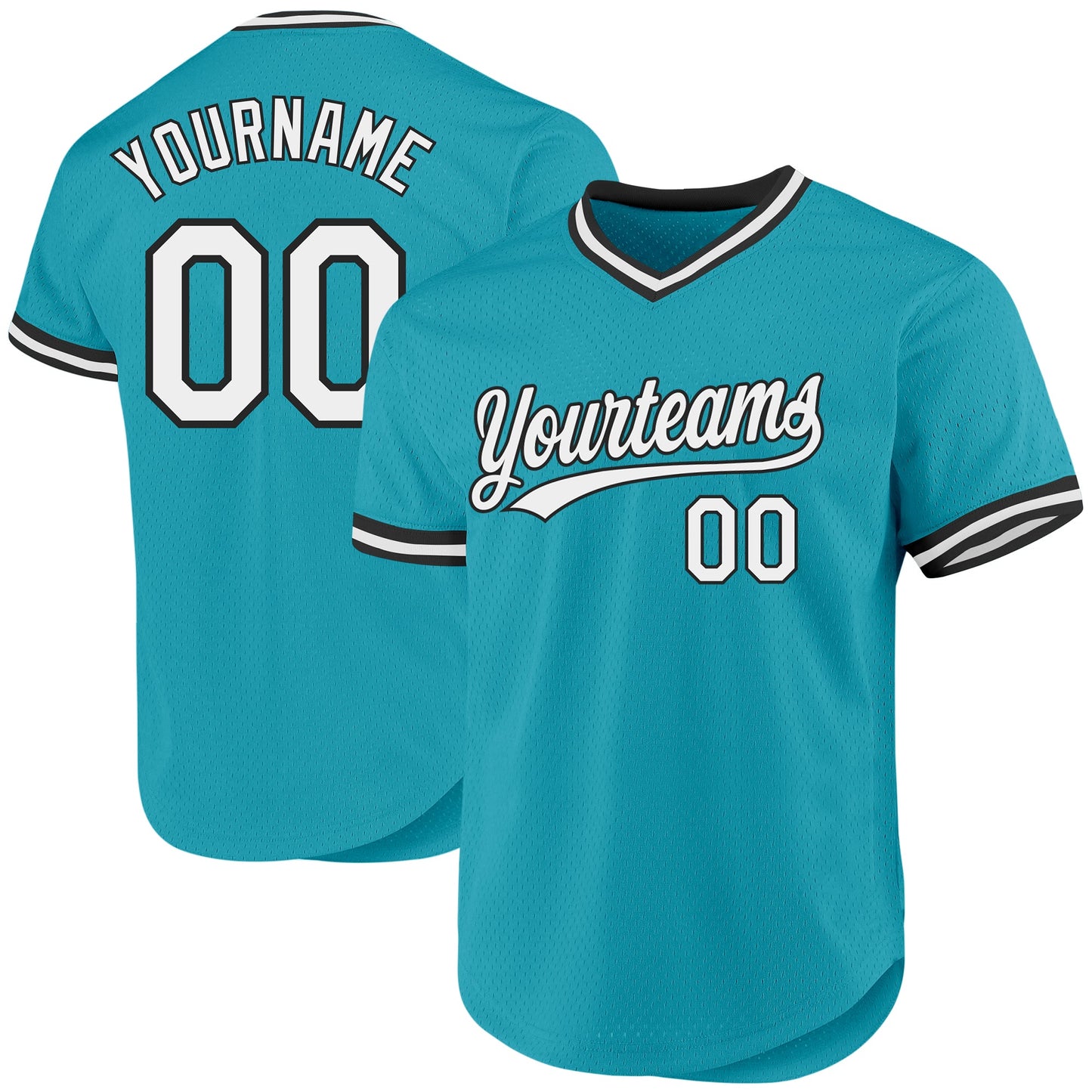 Custom Teal White-Black Authentic Throwback Baseball Jersey - Main View
