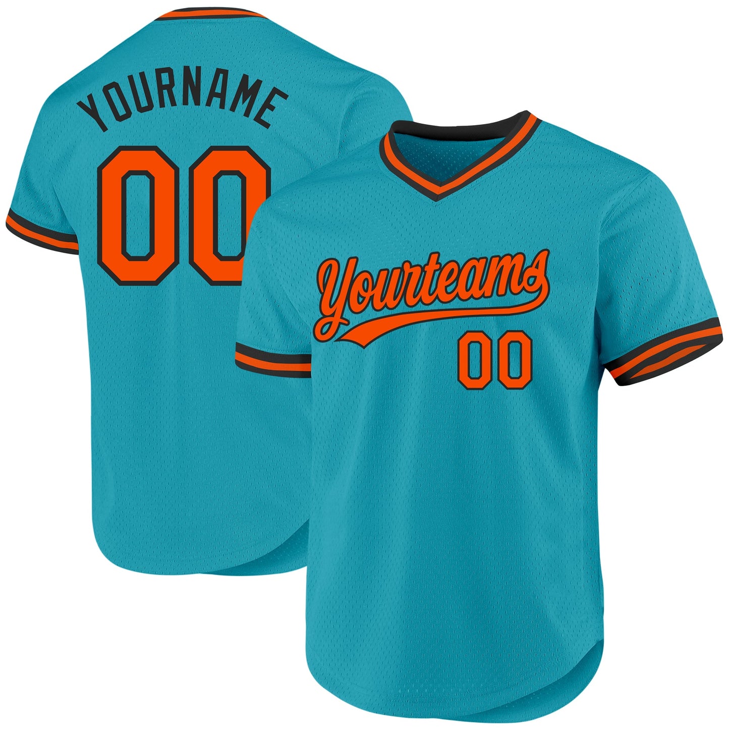 Custom Teal Orange-Black Authentic Throwback Baseball Jersey - Main View