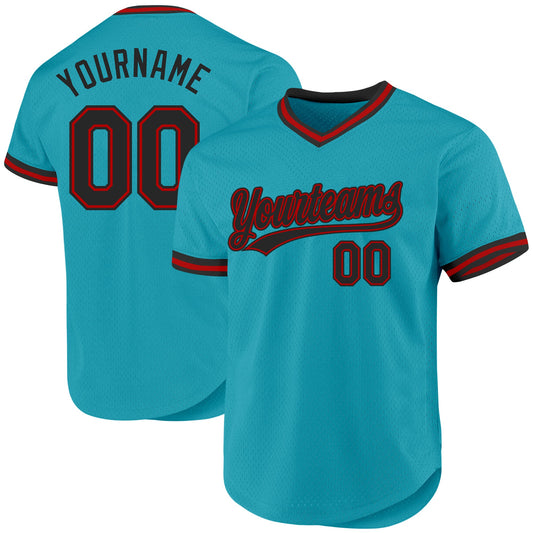 Custom Teal Black-Red Authentic Throwback Baseball Jersey - Main View