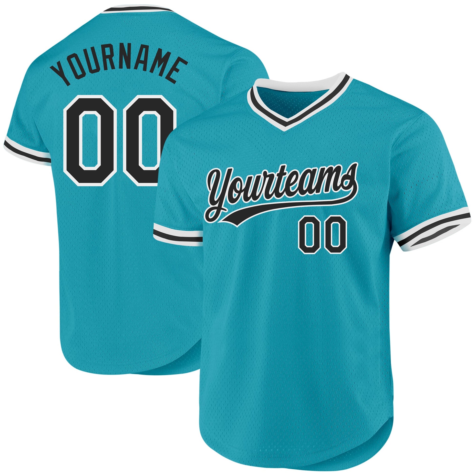 Custom Teal Black-White Authentic Throwback Baseball Jersey - Main View