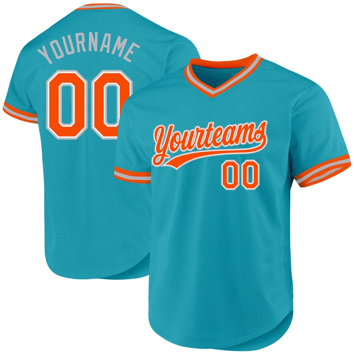 Custom Teal Orange-Gray Authentic Throwback Baseball Jersey - Main View