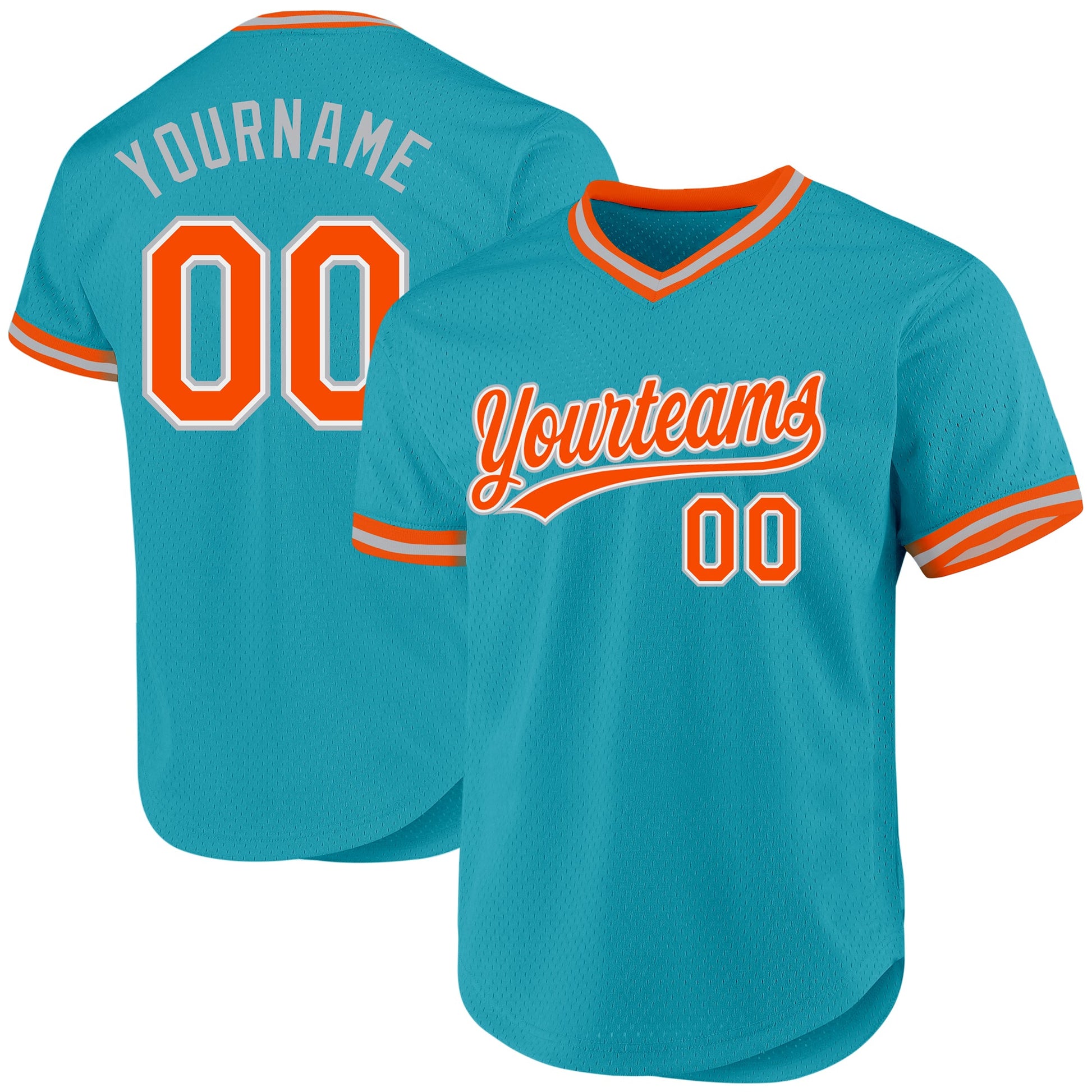 Custom Teal Orange-Gray Authentic Throwback Baseball Jersey - Main View