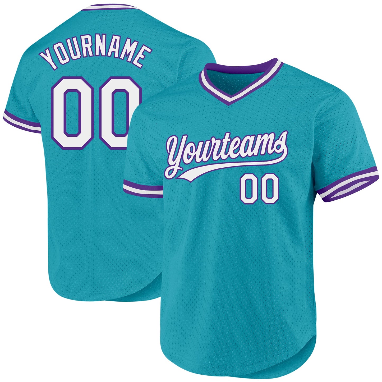 Custom Teal White-Purple Authentic Throwback Baseball Jersey - Main View