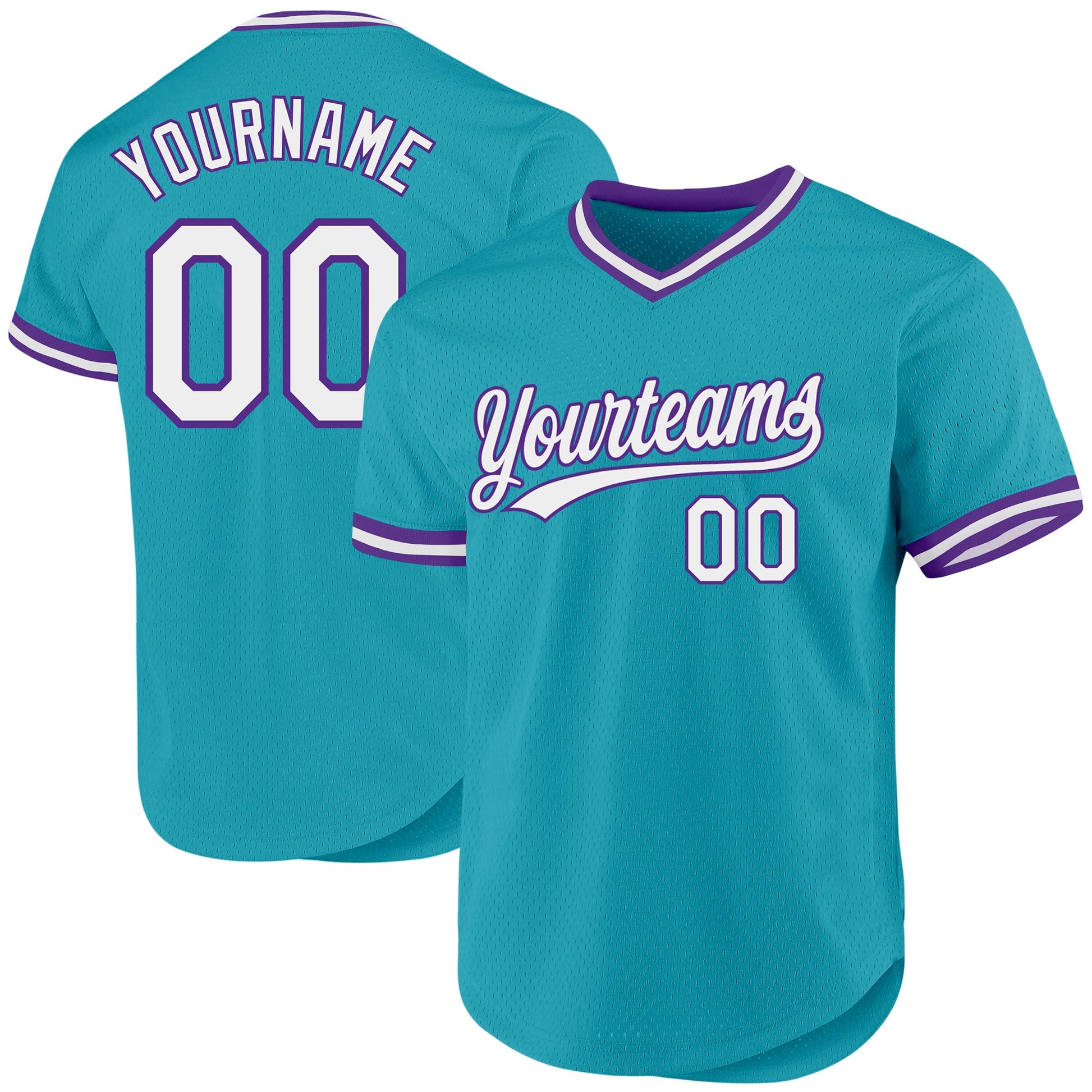 Custom Teal White-Purple Authentic Throwback Baseball Jersey - Main View