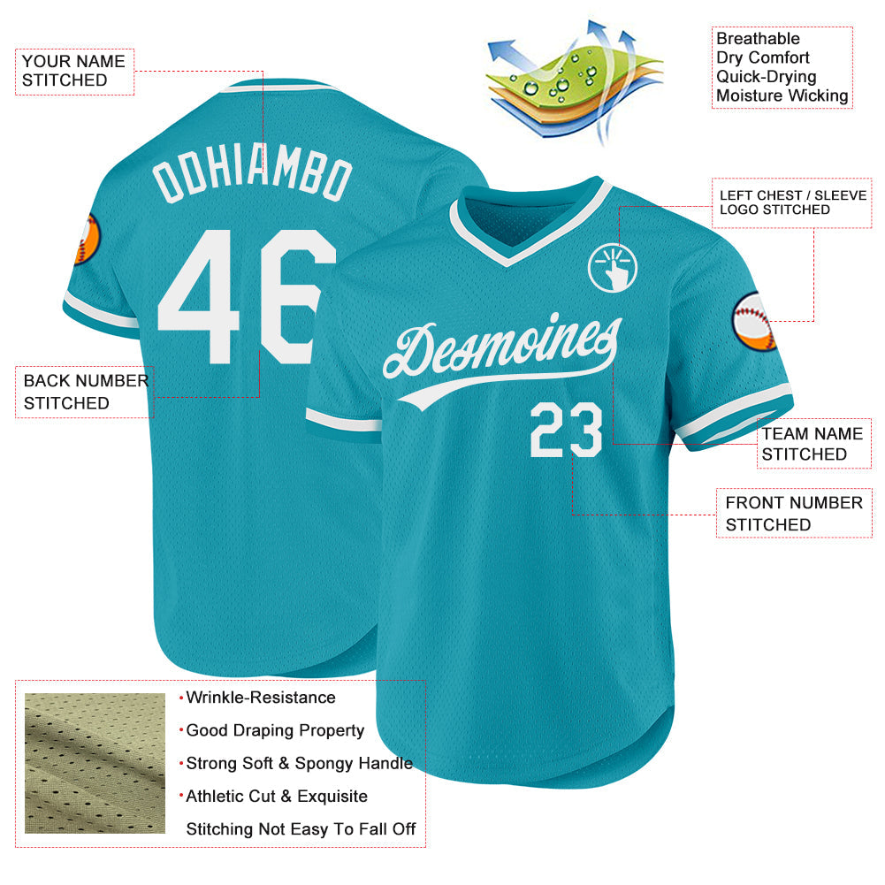 Custom Teal White Authentic Throwback Baseball Jersey view 3