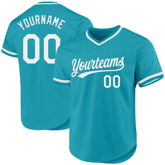 Custom Teal White Authentic Throwback Baseball Jersey - Main View