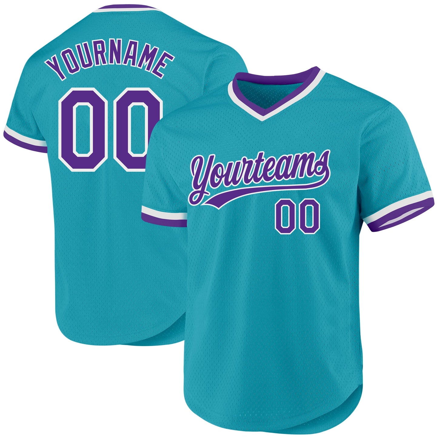 Custom Teal Purple-White Authentic Throwback Baseball Jersey - Main View