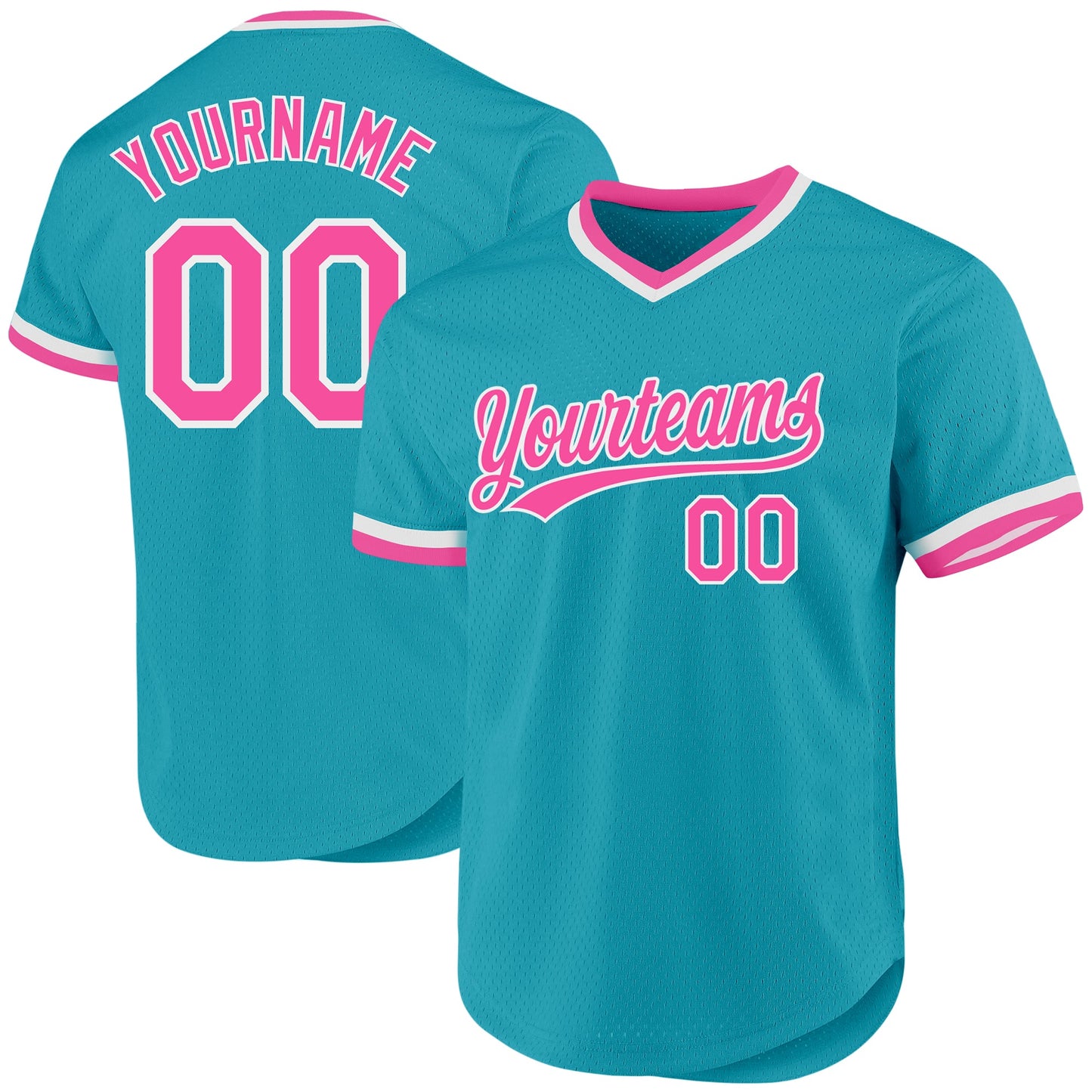Custom Teal Pink-White Authentic Throwback Baseball Jersey - Main View