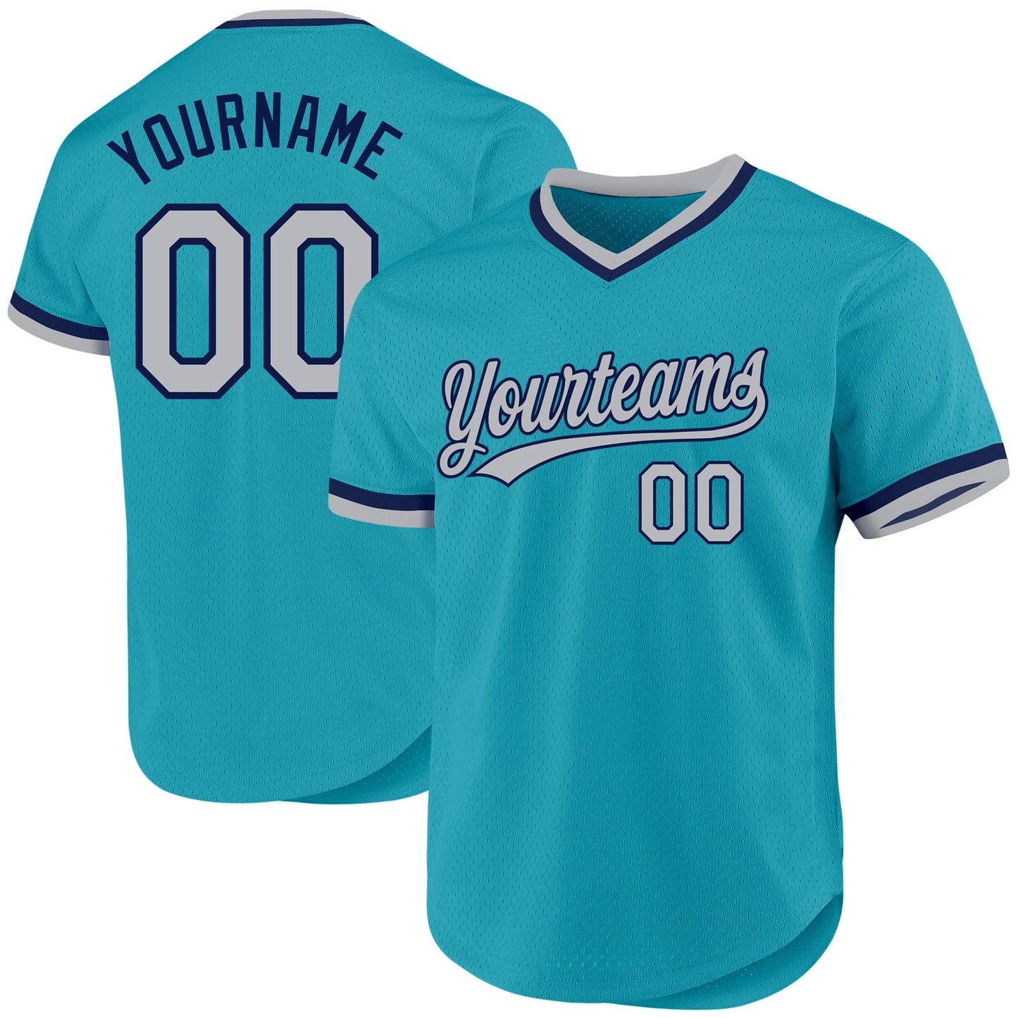 Custom Teal Gray-Navy Authentic Throwback Baseball Jersey - Main View