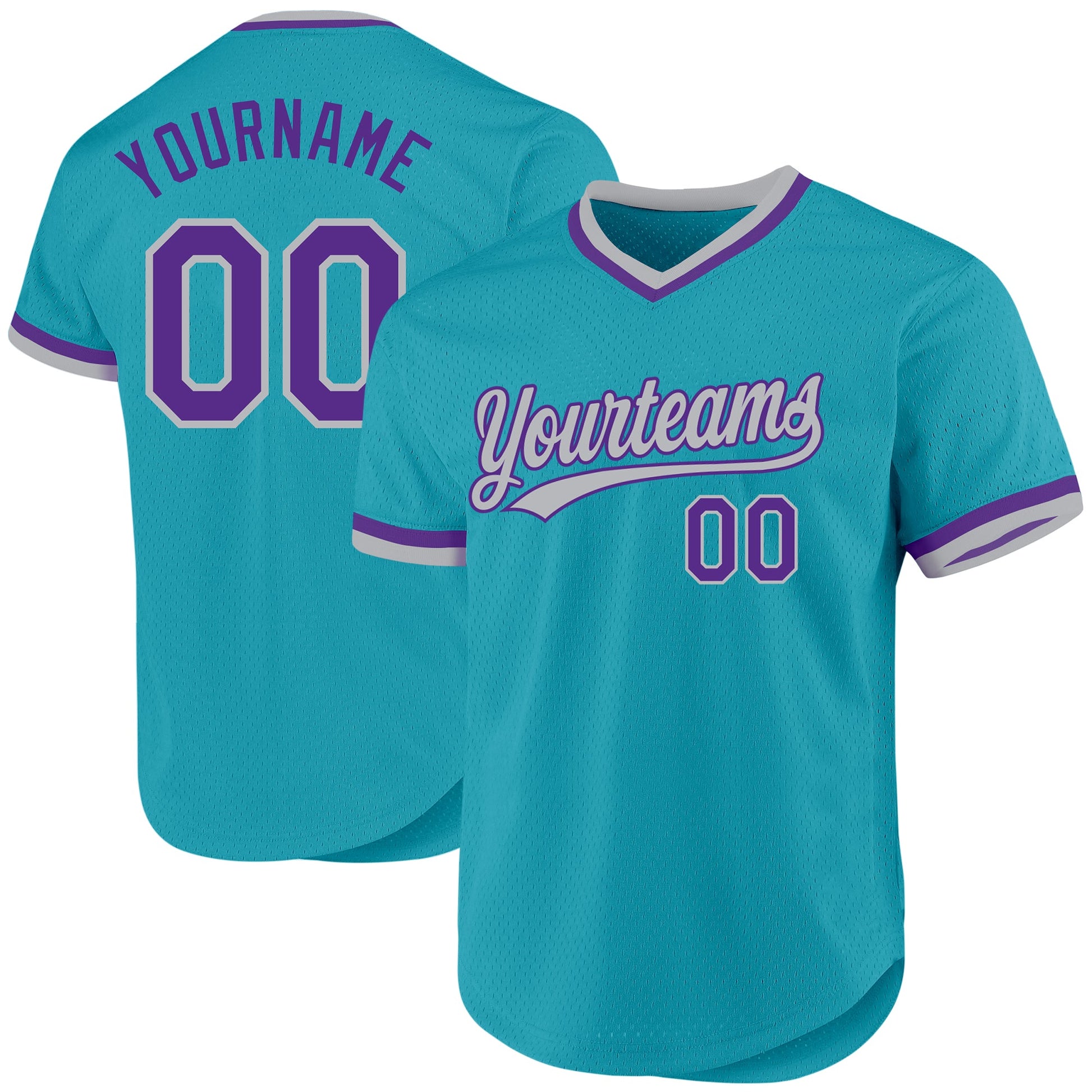 Custom Teal Purple-Gray Authentic Throwback Baseball Jersey - Main View