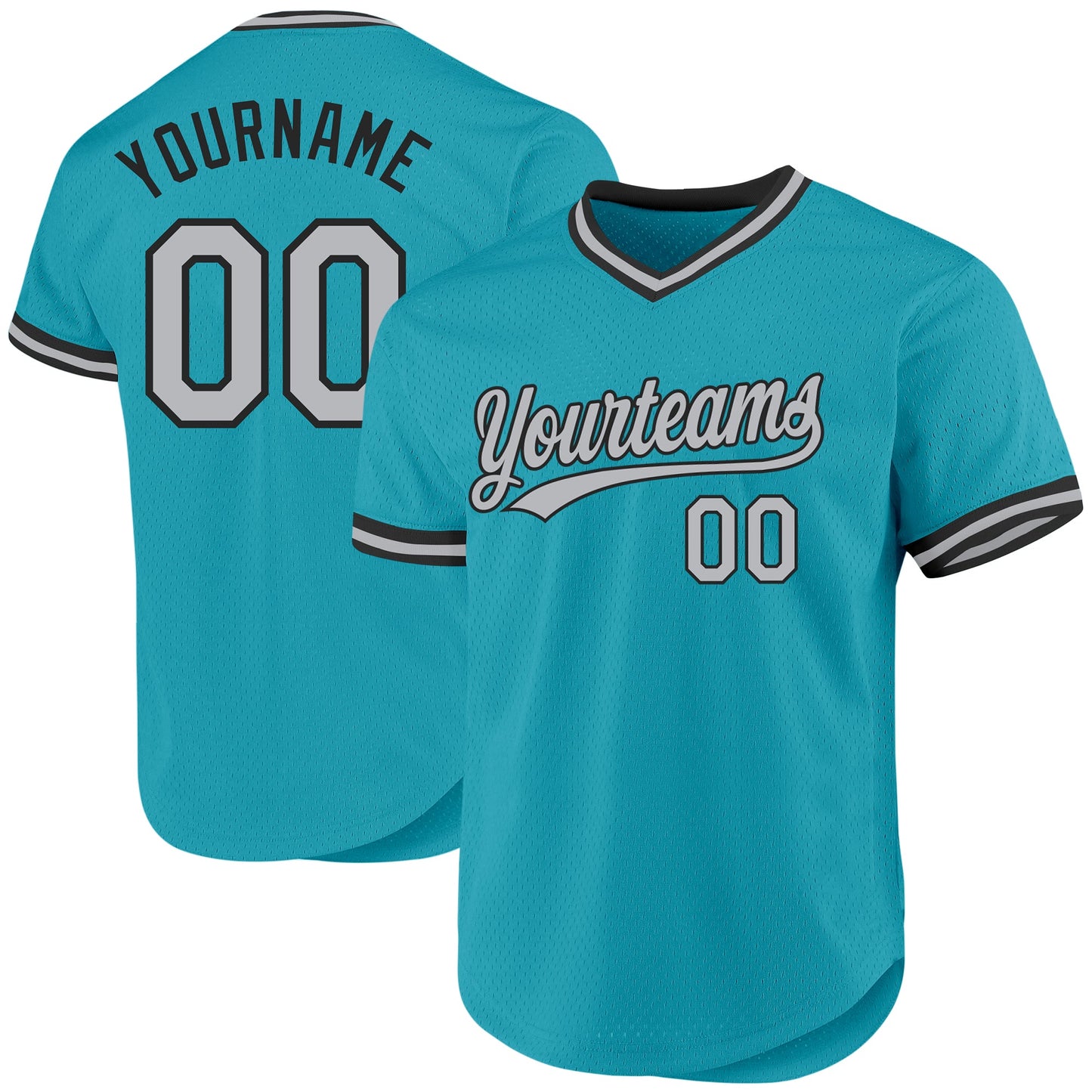 Custom Teal Gray-Black Authentic Throwback Baseball Jersey - Main View