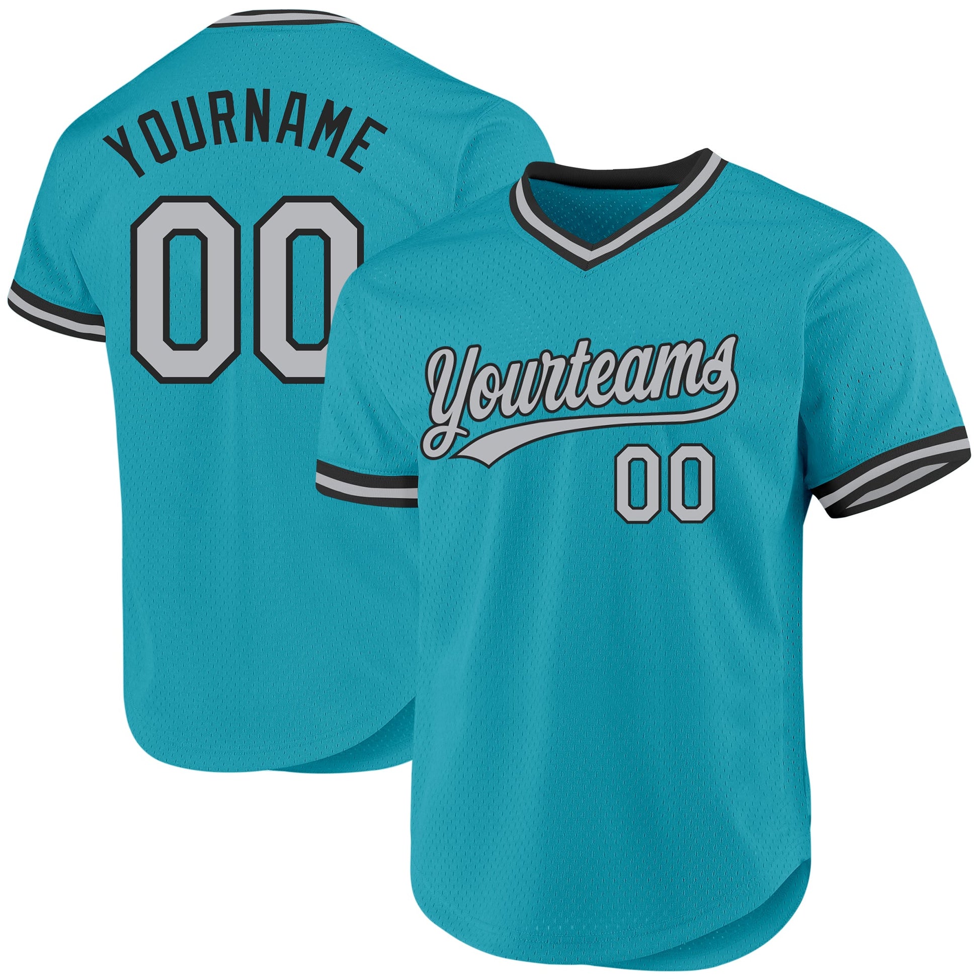 Custom Teal Gray-Black Authentic Throwback Baseball Jersey - Main View